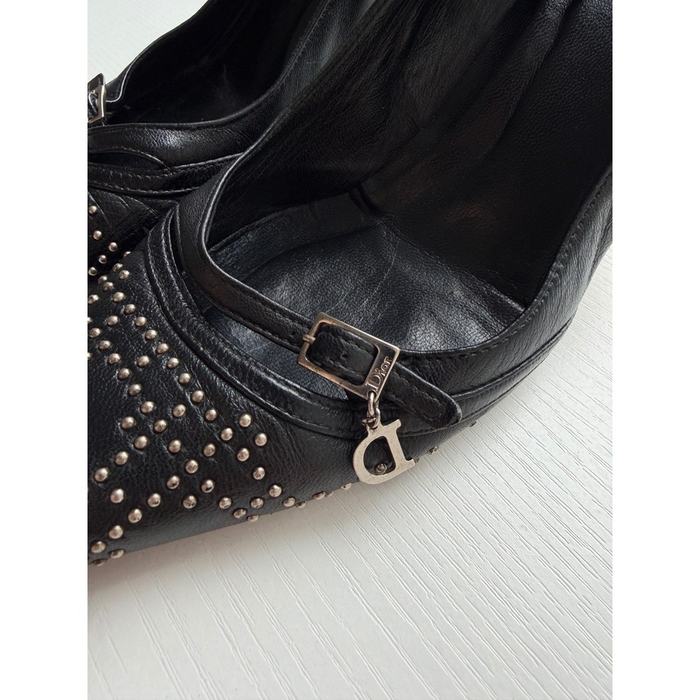 Christian Dior Black Leather Studded Pointed Toe Pumps Charm Heels Size 38 - Picture 5 of 16